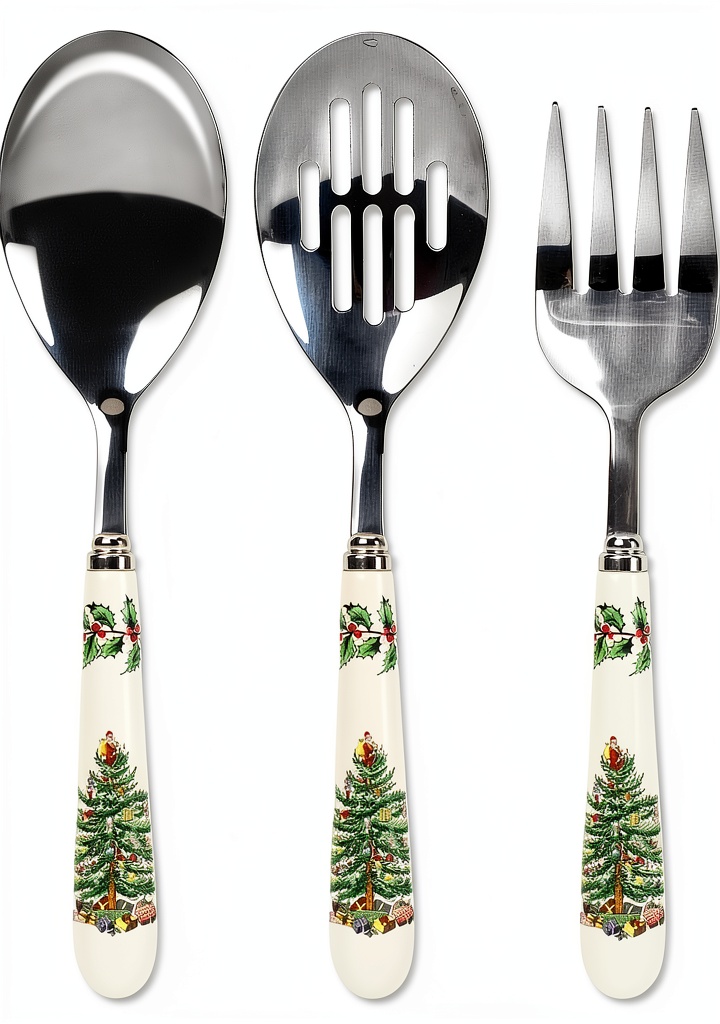 Spode Christmas Tree cutlery set displayed on a holiday table