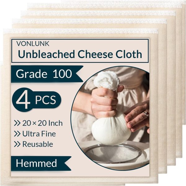 VONLUNK Cheesecloth Unbleached Cotton Kitchen Strainer-0