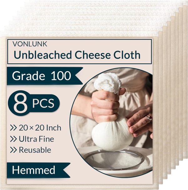 VONLUNK Cheesecloth Unbleached Cotton Kitchen Strainer-0