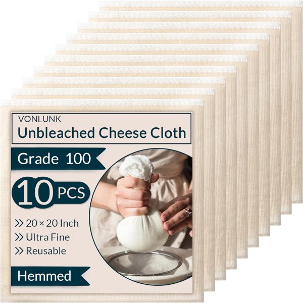 VONLUNK Unbleached Cotton Cheesecloth Kitchen Strainer 10-0