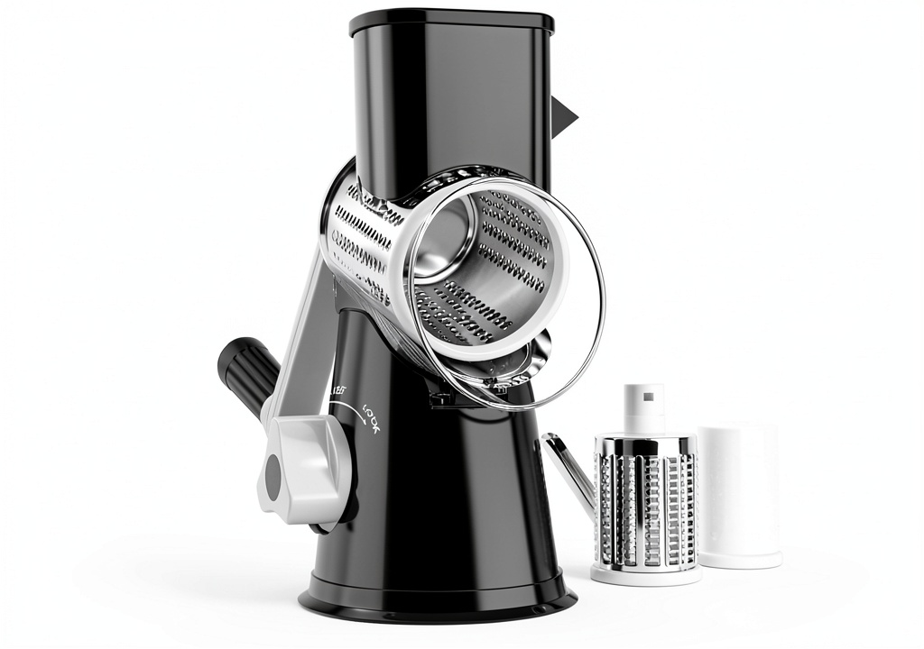 Cambom Cheese Grater with five stainless steel blades on a countertop