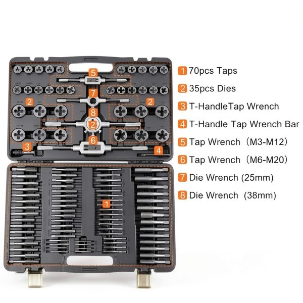 VEVOR Tap and Die Set 110PC Metric Hardened Steel with Portable Case-3